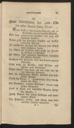 28. Freye Uebersetzung der 4ten Ode des ersten Buches Carm. Horat.