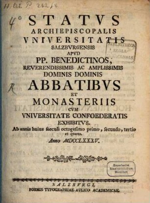 Status Archiepiscopalis Universitatis Salzburgensis, 1781/84