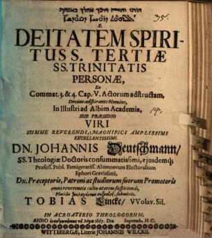 Alāhut d-ruḥā d-qudšā s. Deitatem Spiritus S., tertiae SS. trinitatis personae : ex commat. 3. & 4. cap. V. Actorum adstructam