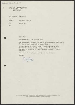 Brief an Mauro Meli, 13.02.1991