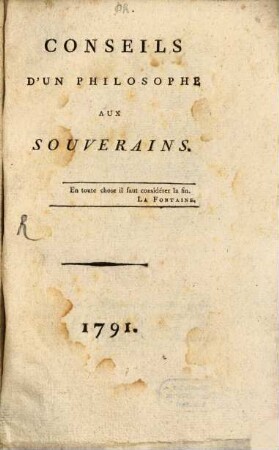Conseils d'un philosophe aux Souverains