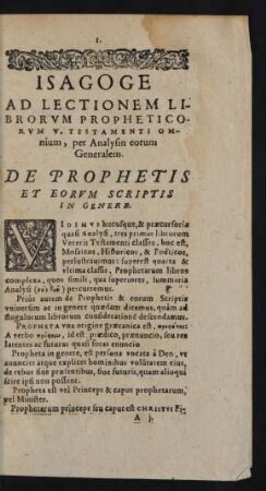 De Prophetis Et Eorum Scripris In Genere.