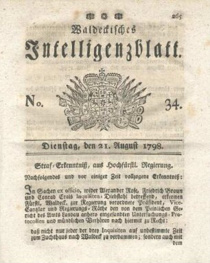 No. 34, Dienstag, den 21. August 1798