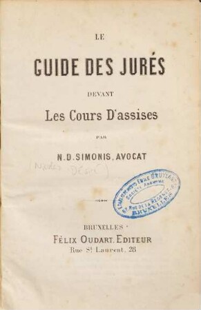 Le guide des jurés devant les cours d'assises