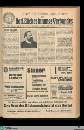 Karlsruher Tagblatt, Sonderbeilage. Zum Goldenen Jubiläum des Bad. Bäcker-Innungs-Verbandes