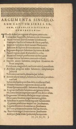 Argumenta Singulorum Capitum Libri I. Regum ...