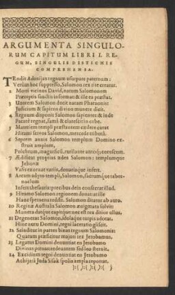 Argumenta Singulorum Capitum Libri I. Regum ...