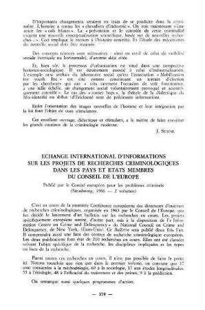 279-280, Echange international d'informations sur les projets de recherches criminologiques dans les pays et Etat Membres du Conseil de l'Europe