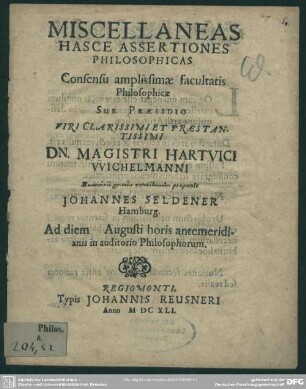 Miscellaneas hasce assertiones philosophicas