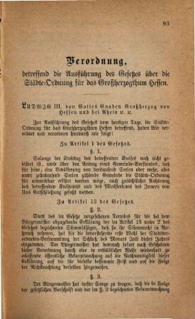 Gesetz, betreffend die Städte-Ordnung für das Grossherzogthum Hessen : [Kopftitel]