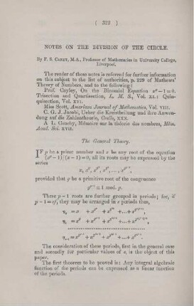 Notes on the division of the circle.