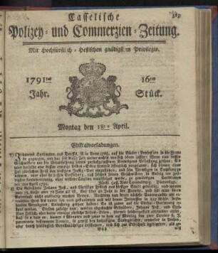 16tes Stueck, Montag den 18ten April. 1791