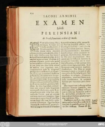 Iacobi Arminii Examen Libelli Perkinsiani de Praedestinationis ordine & modo.