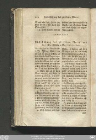 Hochschätzung des göttlichen Worts und des öffentlichen Gottesdienstes.