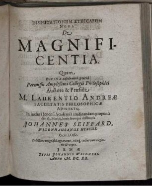 Disputationum Ethicarum Nona De Magnificentia [...]