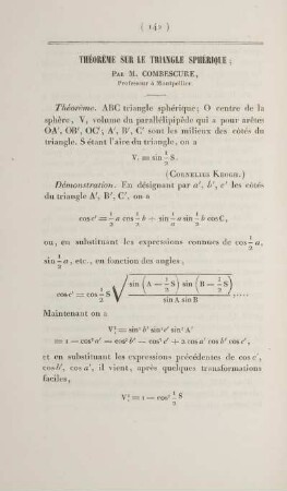Théorème sur le triangle sphérique.