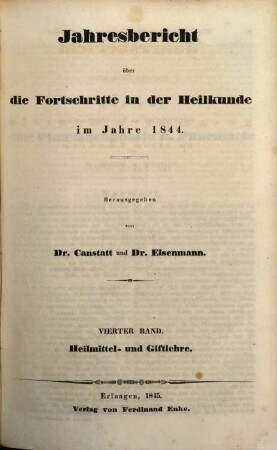 Jahresbericht über die Fortschritte der gesammten Medicin in allen Ländern. 1844,5/7 (1845)