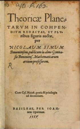 Theoricæ Planetarvm : In Compendivm Redactae, Et Plvribus figuris auctae