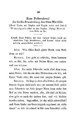 Zum Polterabend der Gräfin Brandenburg den 19ten Mai 1816