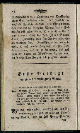 Erste Predigt am Feste der Reinigung Mariä.