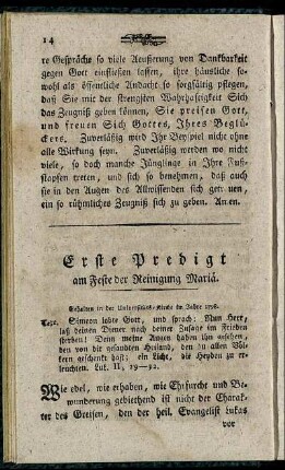 Erste Predigt am Feste der Reinigung Mariä.