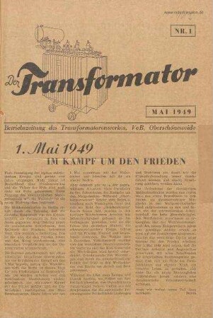 TRO-Betriebszeitung 'Der Transformator'; Nr. 1a/1949 (Mai 1949)