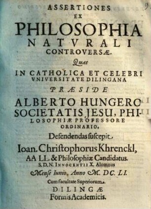 Assertiones Ex Philosophia Natvrali Controversae