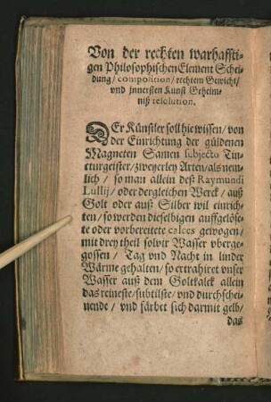 Von der rechten warhafftigen Philosophischen Element Scheidung ...