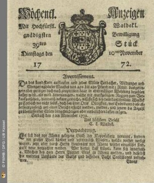 39tes Stueck, Dienstags den 10ten November 1772