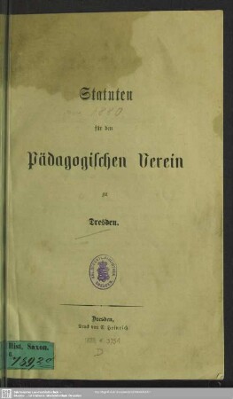 Statuten für den Pädagogischen Verein zu Dresden