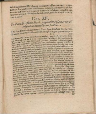 Cap. XII. De fluxu & refluxu Maris, vegetatione plantarum & originibus nonnullorum fontium.