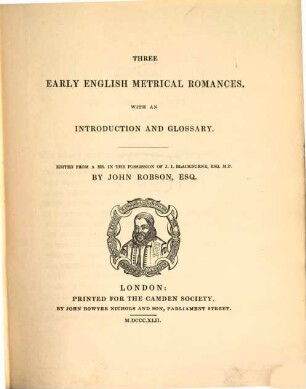 Three early English metrical romances : with an introduction and glossary