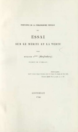 Principes de la philosophie morale ou essai sur le mérite et la vertu