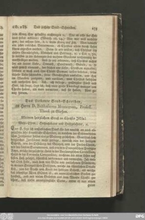 Das siebente Send-Schreiben, an Herrn D. Balthasarem Mentzerum, Profess. Theol. zu Gießen.