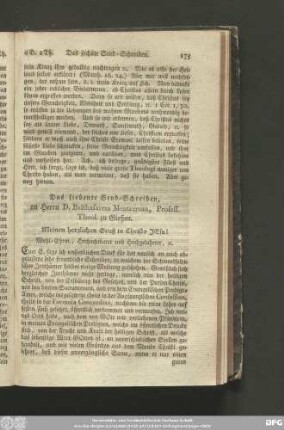 Das siebente Send-Schreiben, an Herrn D. Balthasarem Mentzerum, Profess. Theol. zu Gießen.
