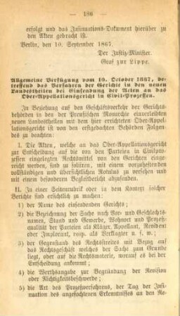 Allgemeine Verfügung vom 10. October 1867