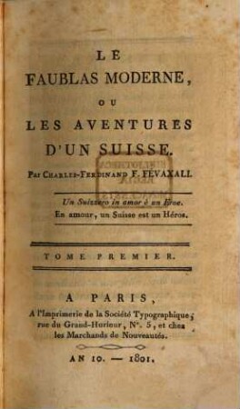 Le faublas moderne, ou les aventures d' un Suisse, 1