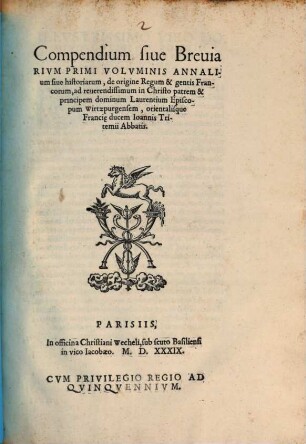 Compendium sive Breviarium primi voluminis annalium sive historiarum de origine regum et gentis Francorum