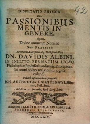 Disp. phys. de passionibus mentis in genere