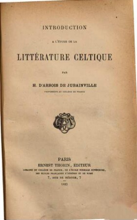 Introduction à l'étude de la littérature celtique