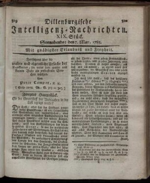 XIX. Stück. Sonnabends: den 7. May, 1785.