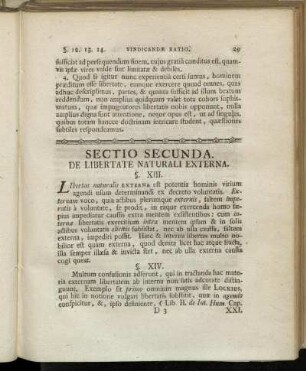 Sectio Secunda. De Libertate Naturali Externa.