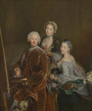 Selbstbildnis vor der Staffelei mit den Töchtern Henriette Joyard und Marie de Rège