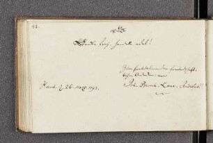 Joh[annes] Bernh[ard] Laue Studiosus. – Incipit: Denke frey, handele edel! – Hamburg, 26.03.1793