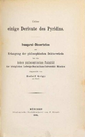 Ueber einige Derivate des Pyridins : Inaug. Diss.