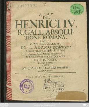 De Henrici IV. R. Gall. Absolutione Romana