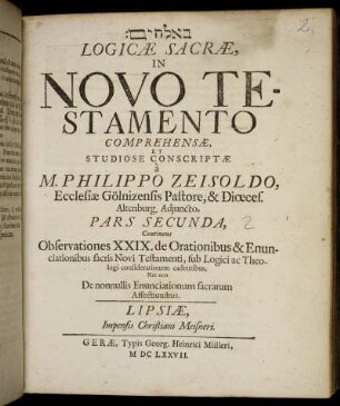 2: [...] Logicae Sacrae, In Novo Testamento. 2