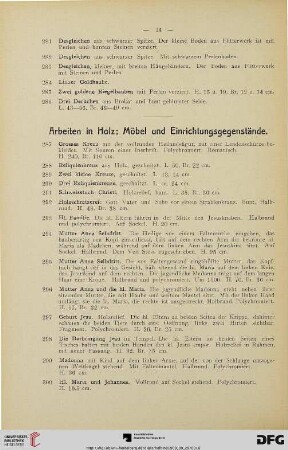 Arbeiten in Holz; Möbel und Einrichtungsgegenstände (Nr. 287-362)