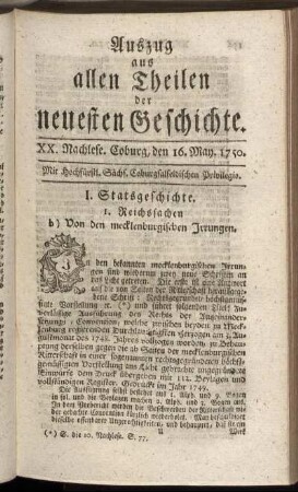 XX. Nachlese. Coburg, den 16. May. 1750.