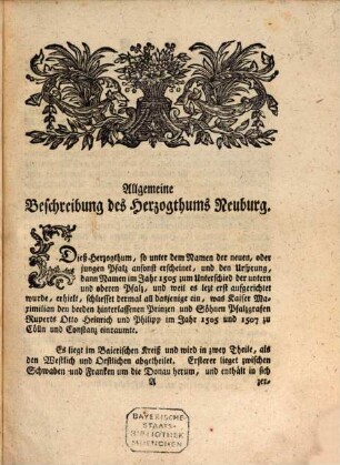 Joh. Nepom. Antons, Freyherrn v. Reisach, auf Kirchdorf, Holzheim und Callmünz; wirkl. Regierungsraths zu Neuburg Historisch-Topographische Beschreibung des Herzogthums Neuburg